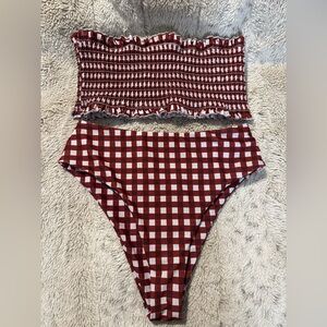 SHEIN Red and White Checkered Bikini